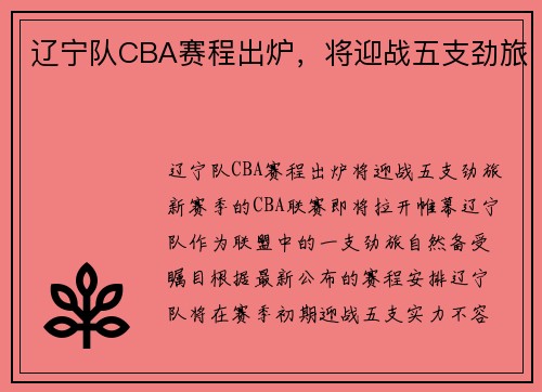 辽宁队CBA赛程出炉，将迎战五支劲旅